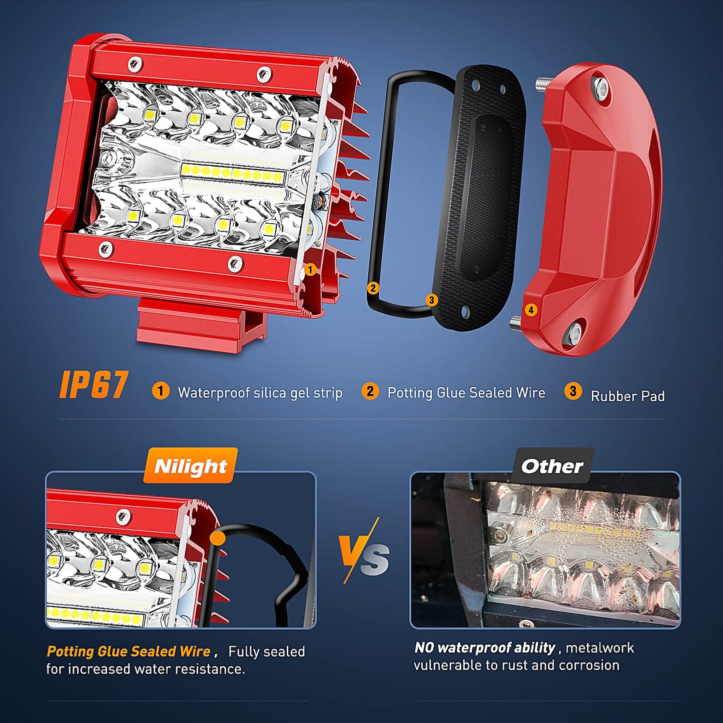 Nilight LED Light Bar 2PCS 60W 4Inch Triple Row Spot Flood Combo Lights w/Wiring Kit for Fog Driving Work Lighting on Off-Road Truck Tractor SUV ATV UTV Golf Cart Boats