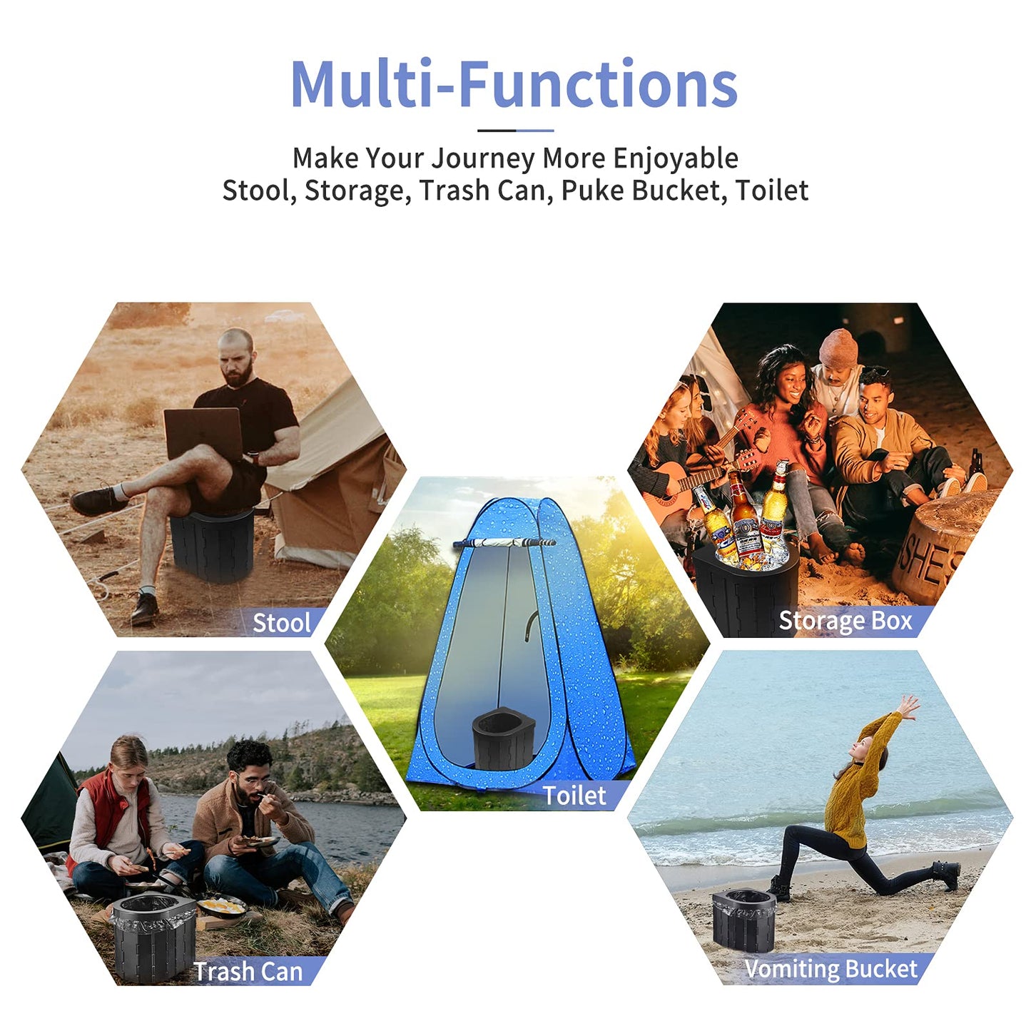 Portable Toilet for Camping, Potty Adults, Porta Travel Commode Bucket Car, Travel, Outdoor, Hiking, Backpack, Trips, Tent, Boat, Beach, Traffic Jam, Home