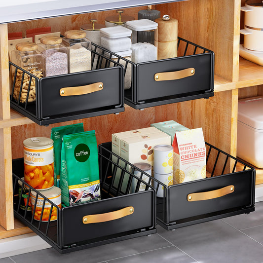 Pull out Cabinet Organizer Fixed with Adhesive Nano Film,Heavy Duty Slide out Pantry Shelves Drawer Storage,Sliding Mesh Cabinet Basket with Handle for Kitchen, Bathroom,Home, 11.8"W X15.7"D X6.2"H