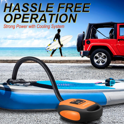 Paddle Board Pump Electric Portable, KOSMEGAL SUP Pump for Paddleboard, Professional 20PSI Air Compressor with Auto-Off, Deflation Function and 12V DC Car Connector for Inflatables, Kayaks and Boats