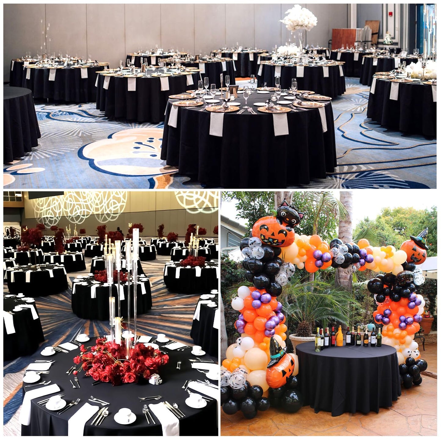 RestfulGlow 8 Pack Round Tablecloth 108 Inch Black Table Cloth for Round Tables, Washable Polyester Tablecloth Stain and Wrinkle Resistant Decorative Table Cover for Wedding Party Dining Banquet