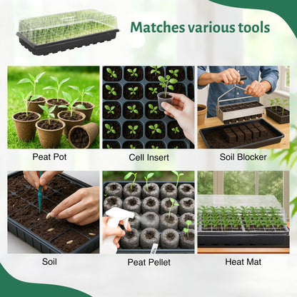 MIXC 5 Pack 1020 Seed Starter Trays with 3.6" Humidity Dome Plant Growing Tray Germination Seed Starting kit, Mini Greenhouse with Handle for Cloning Plant