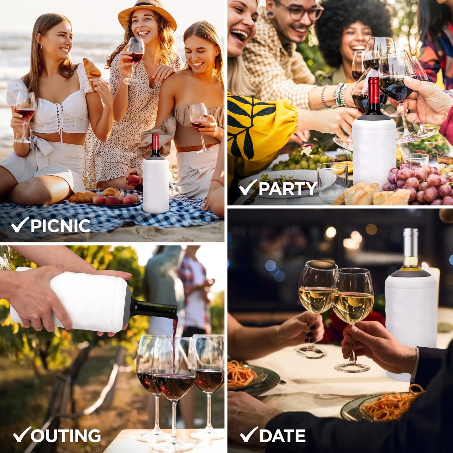 Premium Wine Chiller - Wine Bottle Chiller Double Walled, Vacuum Insulated Wine Cooler for Most 750mL Champagne and Wine Bottles