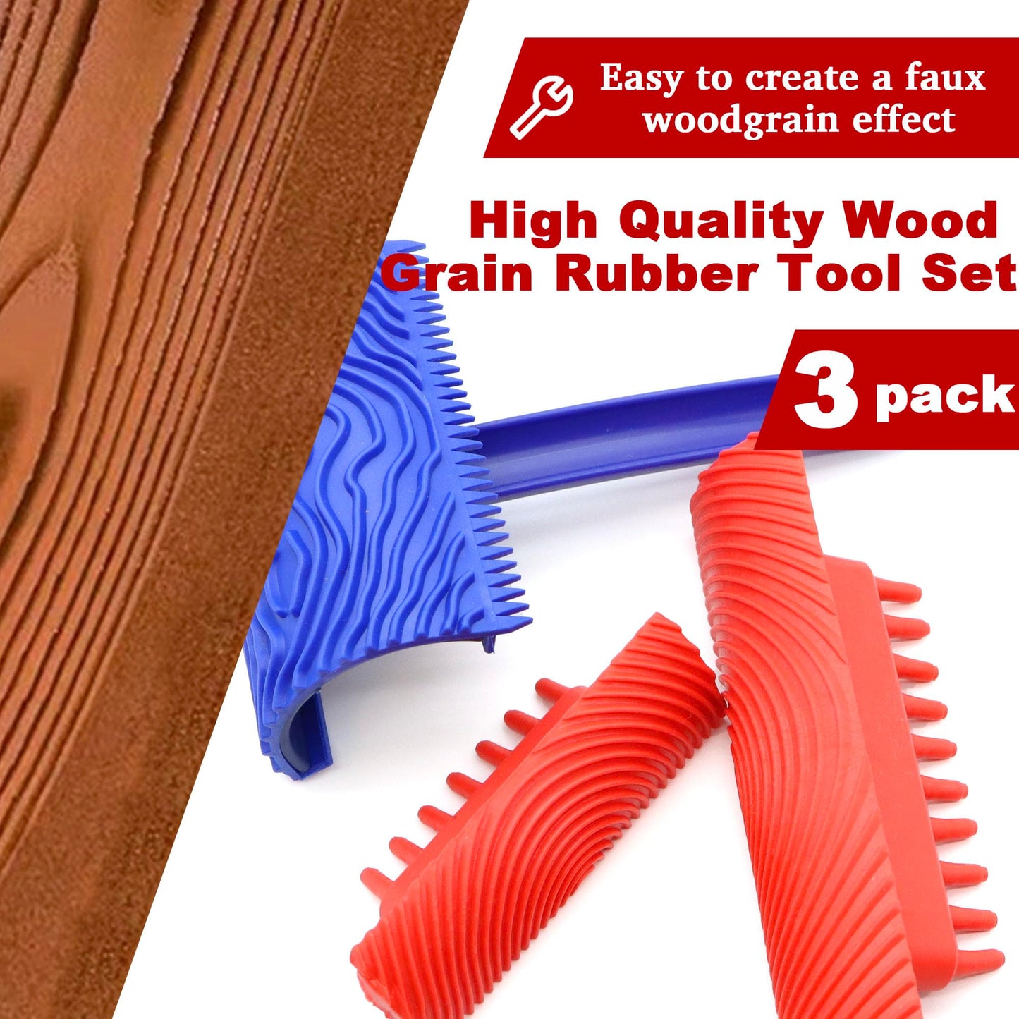 LUTQ 3 Pack Wood Grain Tool -Natural Woodgrain Maker for Decorative Painting Premium Wood Graining Tool Set Enhance Your DIY Projects with Wood Grain Patterns