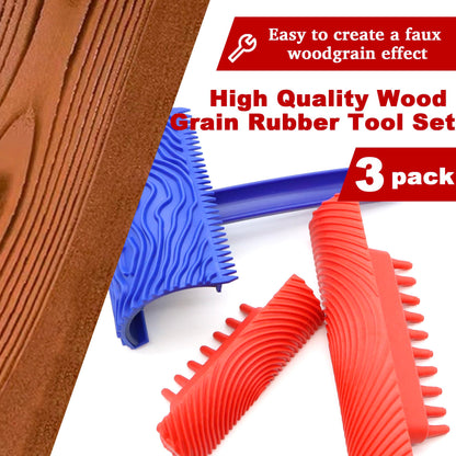 LUTQ 3 Pack Wood Grain Tool -Natural Woodgrain Maker for Decorative Painting Premium Wood Graining Tool Set Enhance Your DIY Projects with Wood Grain Patterns