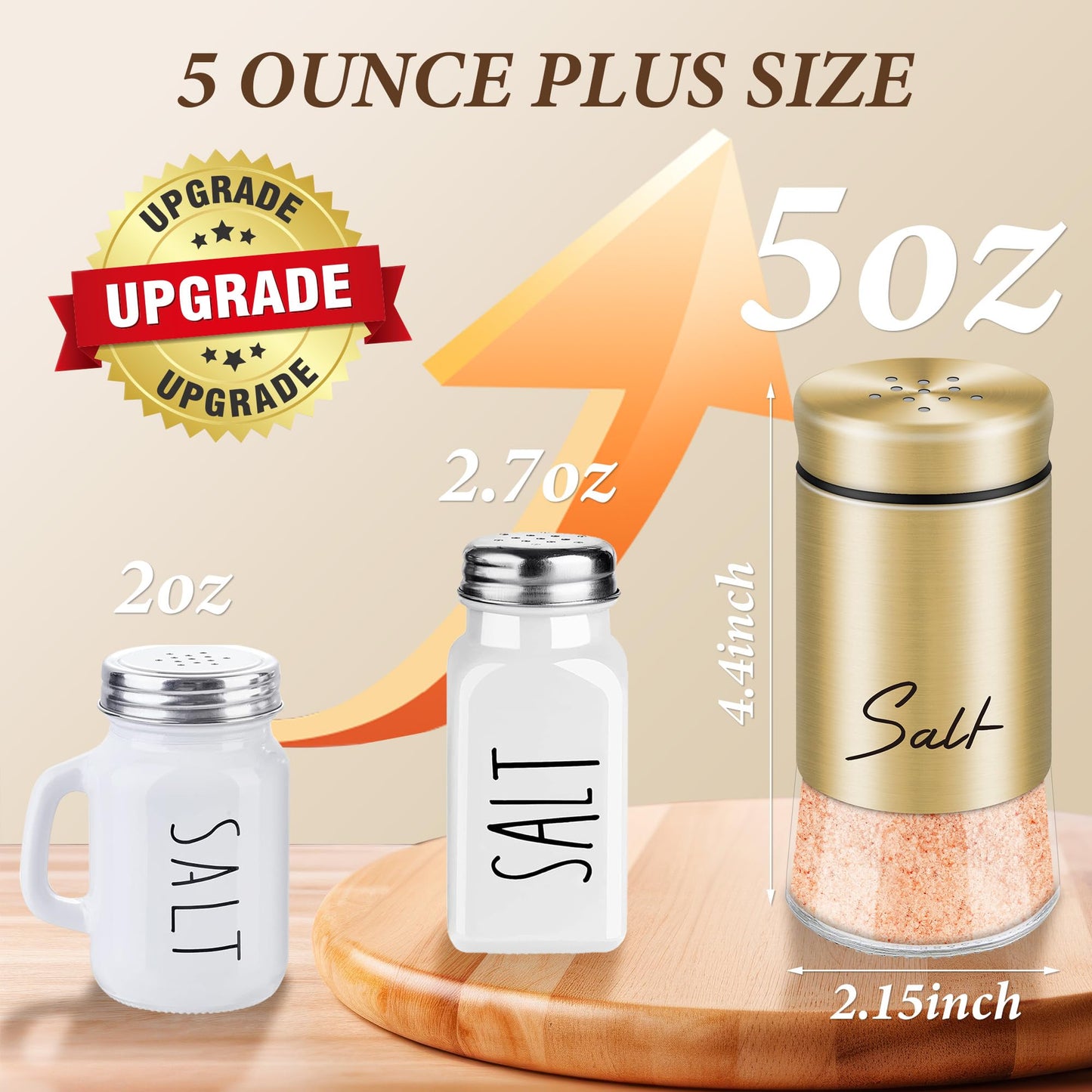 Gold Salt and Pepper Shakers Set, 5 oz Modern Farmhouse Kitchen Decor and Accessories for Restaurant, Wedding, Housewarming Gifts Refillable Design (Gold)