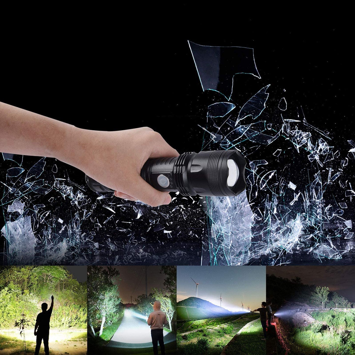 Rechargeable Flashlights High Lumens, 90000 Lumens Super Bright LED Flash Light, 5 Modes, IPX6 Waterproof Handheld Flash Light for Home, Emergencies, Camping