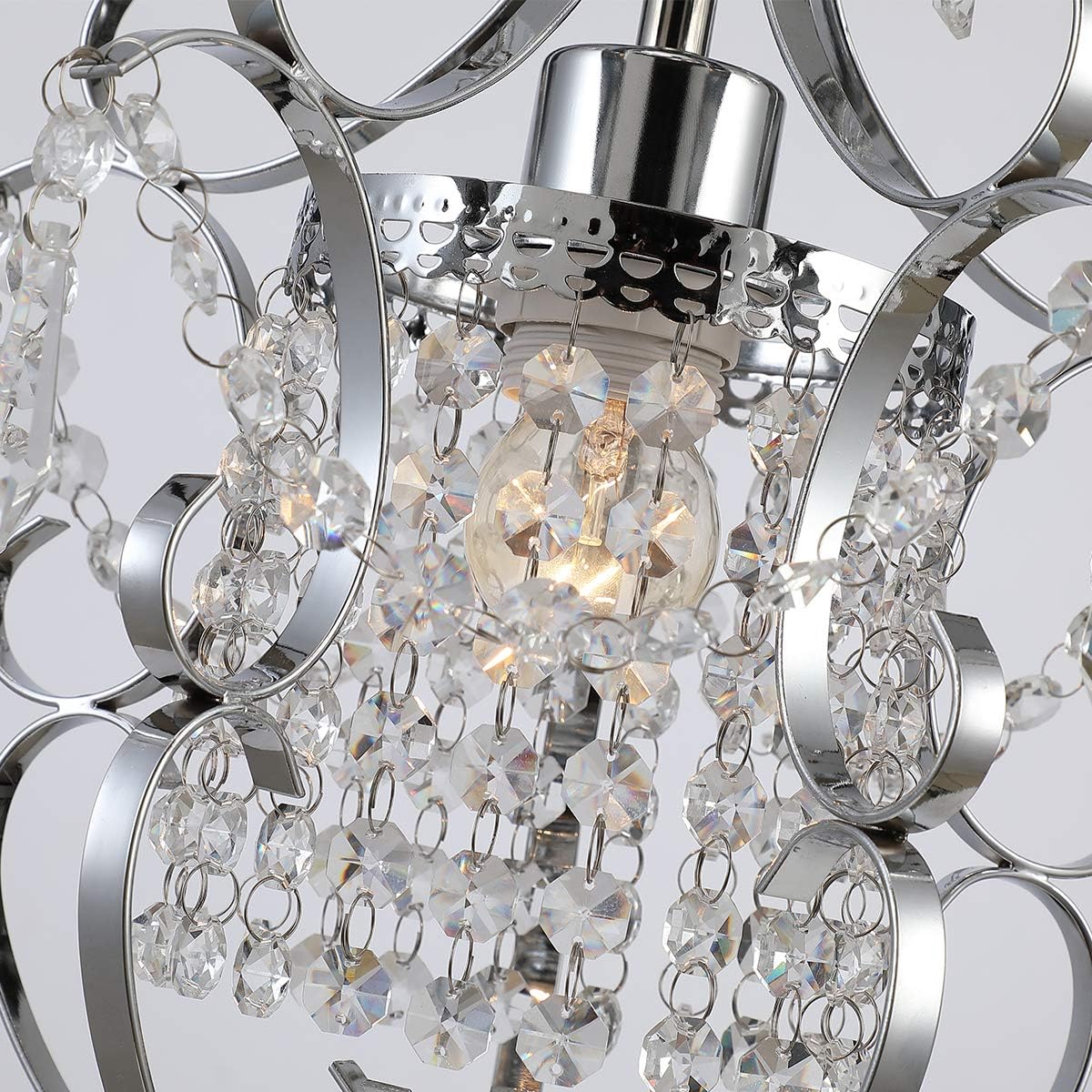 riomasee Plug in Chandelier Hanging Light Fixture with 14.27 Ft Hanging Cord and On/Off Switch,Mini Chrome Crystal Chandelier Light Fixture for Bedroom,Girls Room,Bathroom