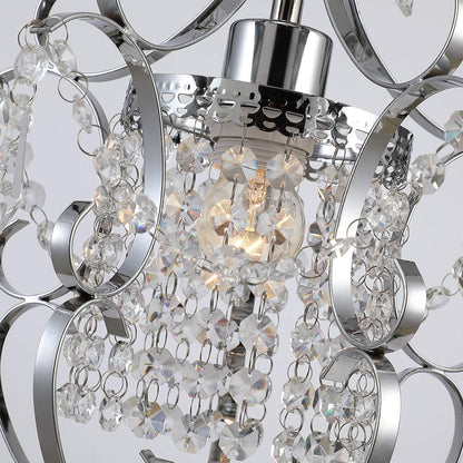 riomasee Plug in Chandelier Hanging Light Fixture with 14.27 Ft Hanging Cord and On/Off Switch,Mini Chrome Crystal Chandelier Light Fixture for Bedroom,Girls Room,Bathroom