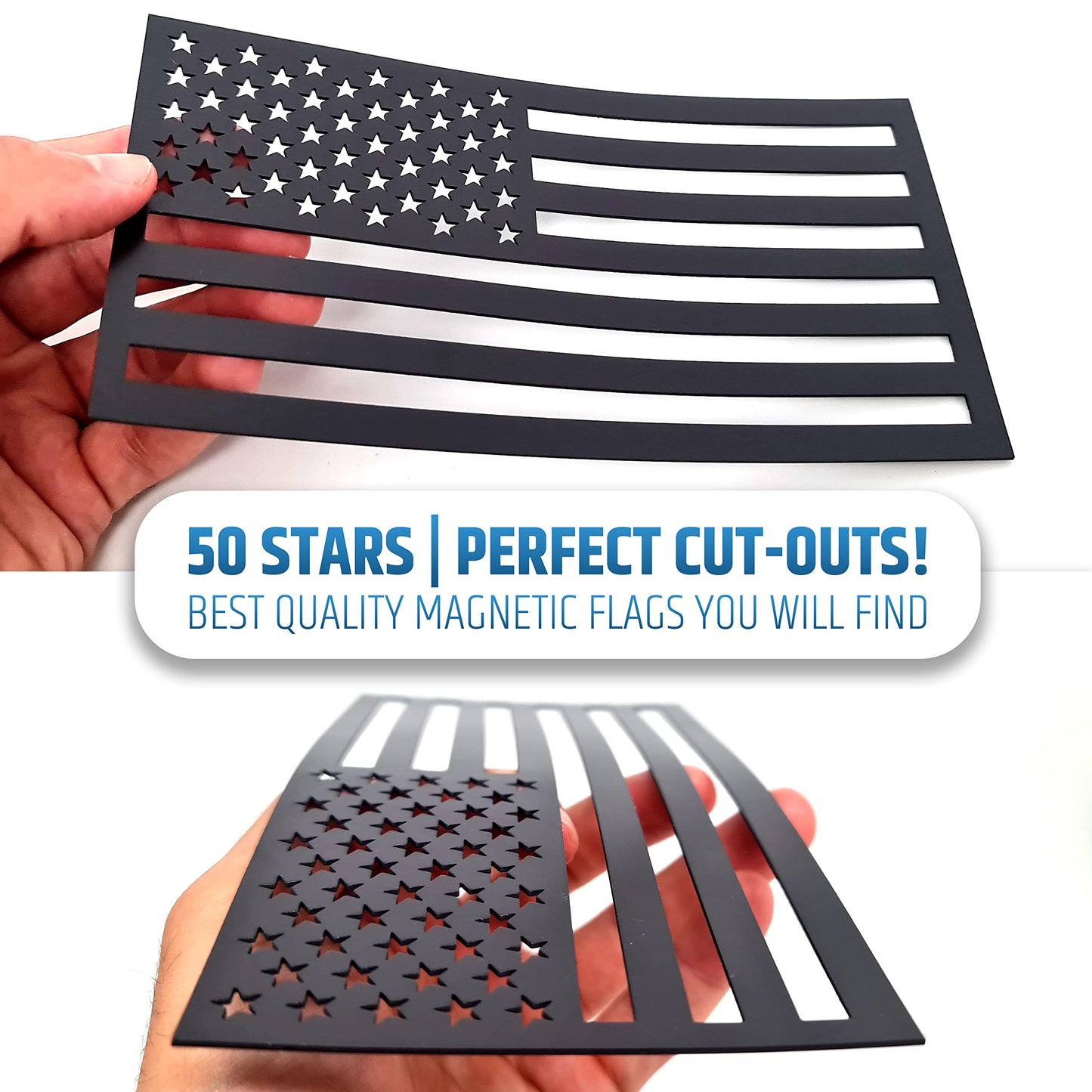 Premium American Flag Magnets for Trucks and Cars (3 Pack) + Bonus Reverse Design | Magnetic US Flags Cut-Out | Powerful Magnet - Will Never Fall Off Your Vehicle | Black | Not for Aluminum Cars