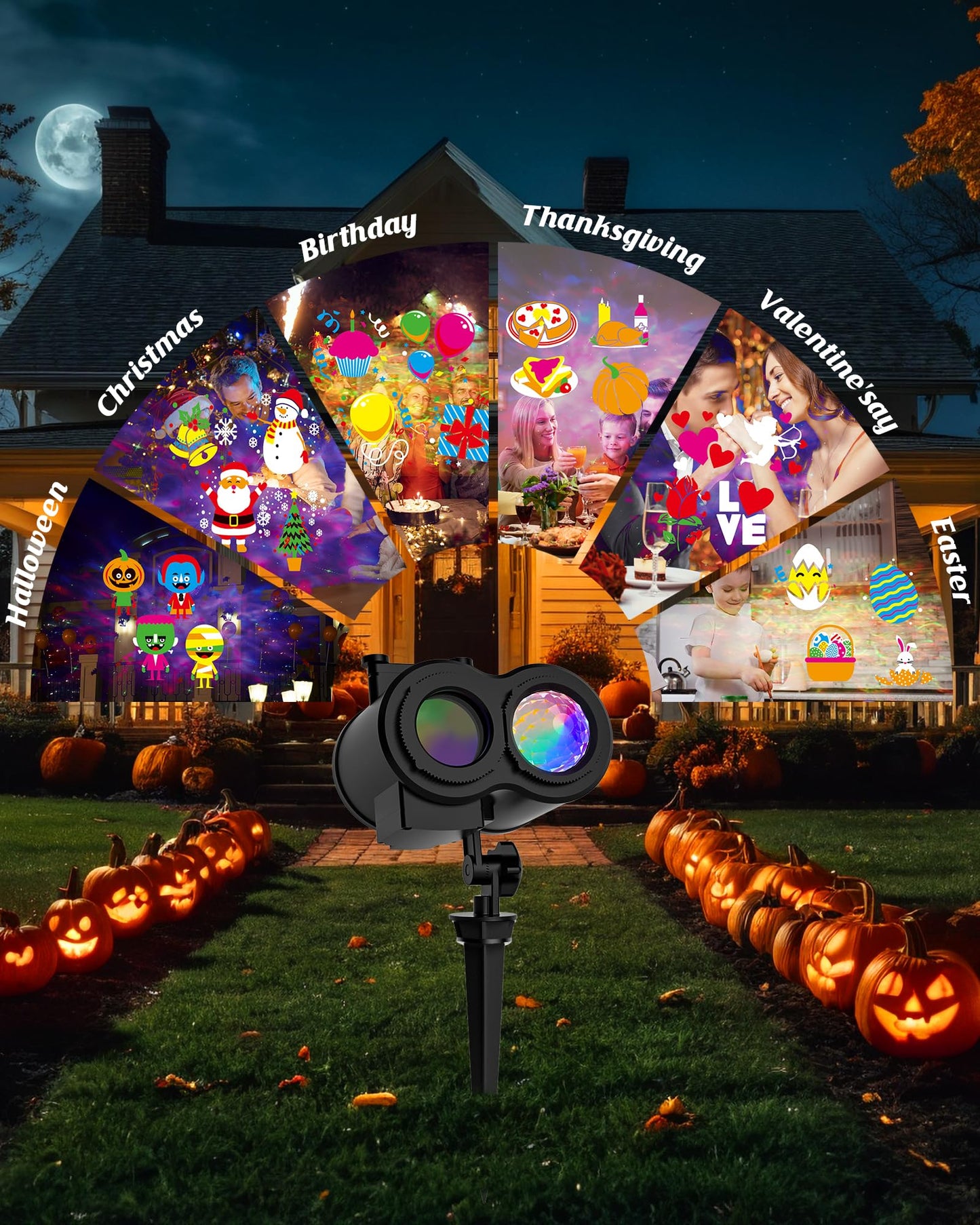 2025 Upgrade Halloween Christmas Projector Lights Outdoor, COOLWUFAN 2-in-1 Moving Patterns Landscape Lights, 30 HD Effects (3D Ocean Wave)Projection Light for Xmas Halloween Party Garden Decorations