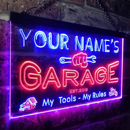 ADVPRO Personalized Your Name Est Year Theme Garage Man Cave Decor Dual Color LED Neon Sign Red & Blue 24" x 16" st6s64-pp1-tm-rb