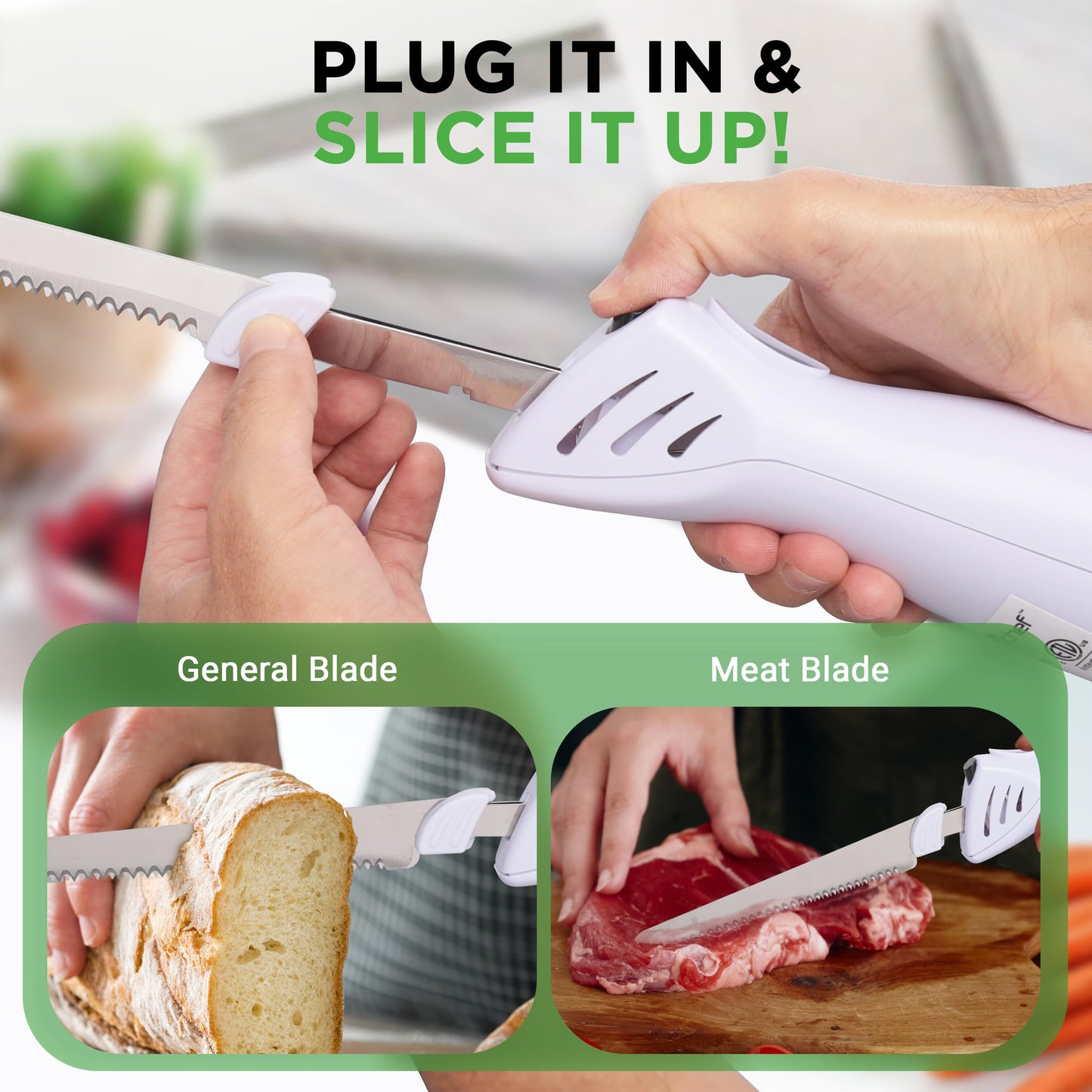 NutriChef Electric Carving Turkey Slicer Kitchen Knife | For Thanksgiving | Portable Electrical Food Cutter Knife Set with Carving Blades & Wood Carving Stand | Cuts Meat, Bread, Cheese & Fruit