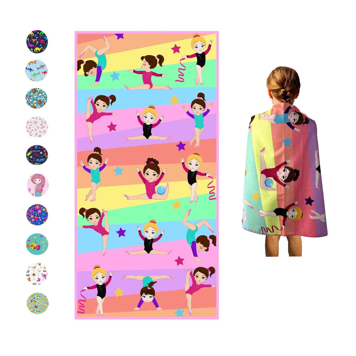 Microfiber Beach Towel for Kids - Thin and Large (30"x60")- Gymnastics -Absorbent, quick dry, sand free, lightweight, blanket- toddler, girls, boys - For Sports, Pool, Picnic, Camping, Travel, Swim