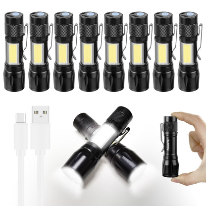 KunHe USB Rechargeable Mini Small LED Flashlights Bulk Camping Lantern Flashlight Bright High Lumens EDC Flash Light 10 Pack