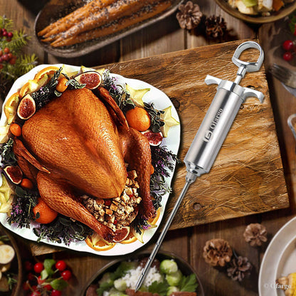 Ofargo Stainless Steel Meat Injector Syringe Kit with 4 Marinade Needles for BBQ Grill Smoker, 2-oz Large Capacity, Both Paper User Manual and E-Book Recipe