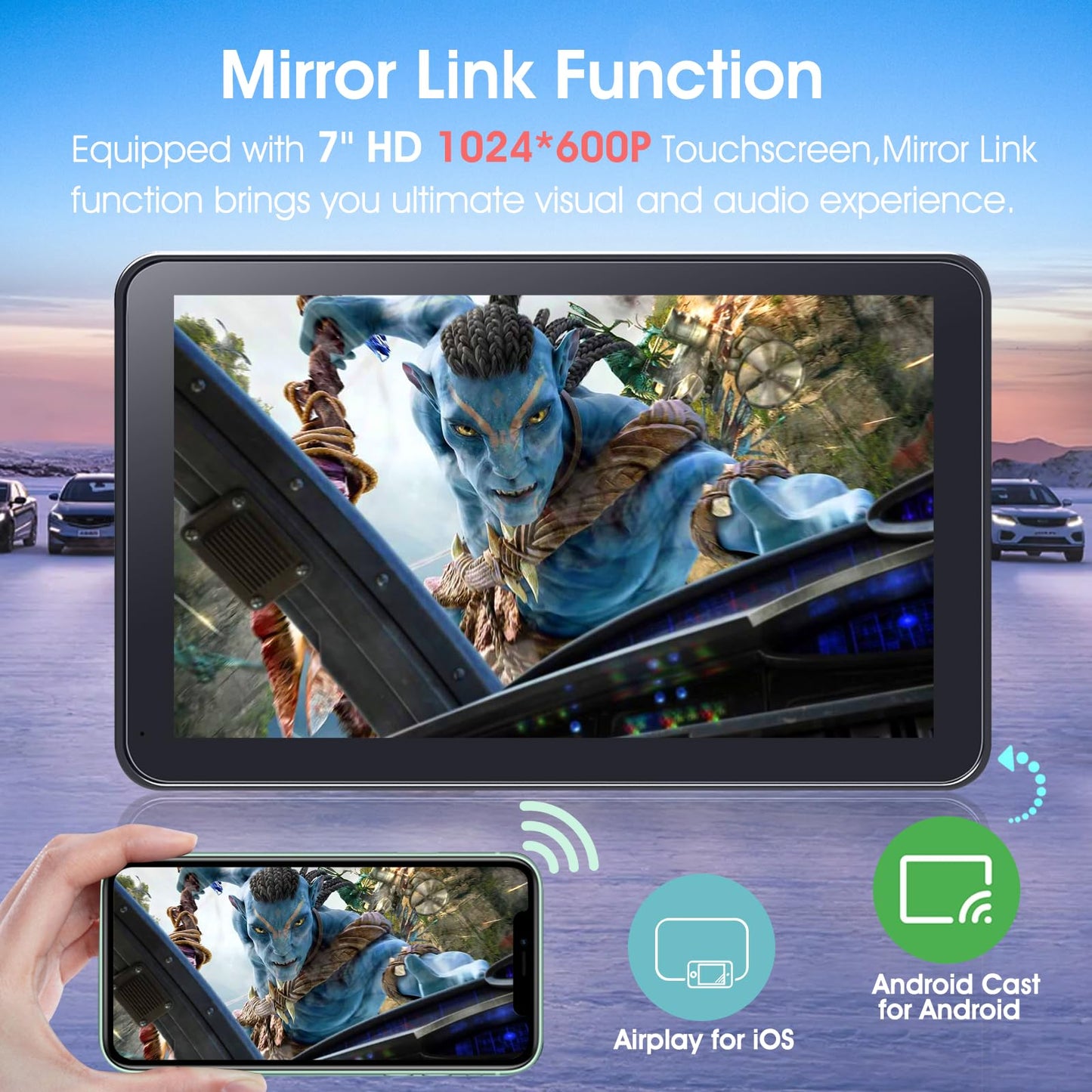 Portable Wireless Carplay Car Stereo, 7" HD Touchscreen for Car with Apple CarPlay & Android Auto with Backup Camera/Mirror Link/Voice Control/Bluetooth/GPS/AUX/FM Satellite Radio for All Vehicles