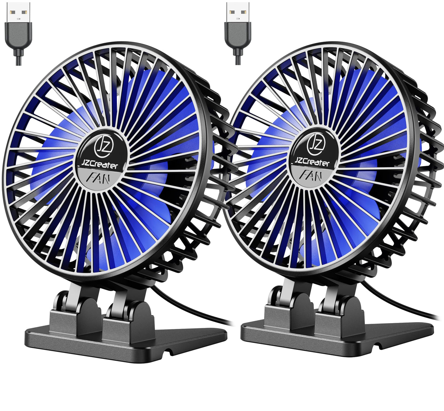 JZCreater USB Desk Fan, Mini Fan Portable, 3 Speeds Desktop Table Cooling Fans, Plug in Power, Rotation Strong Wind, Quiet Personal Small Fan for Home Desktop Office Travel Bedroom, Black (2Pack)