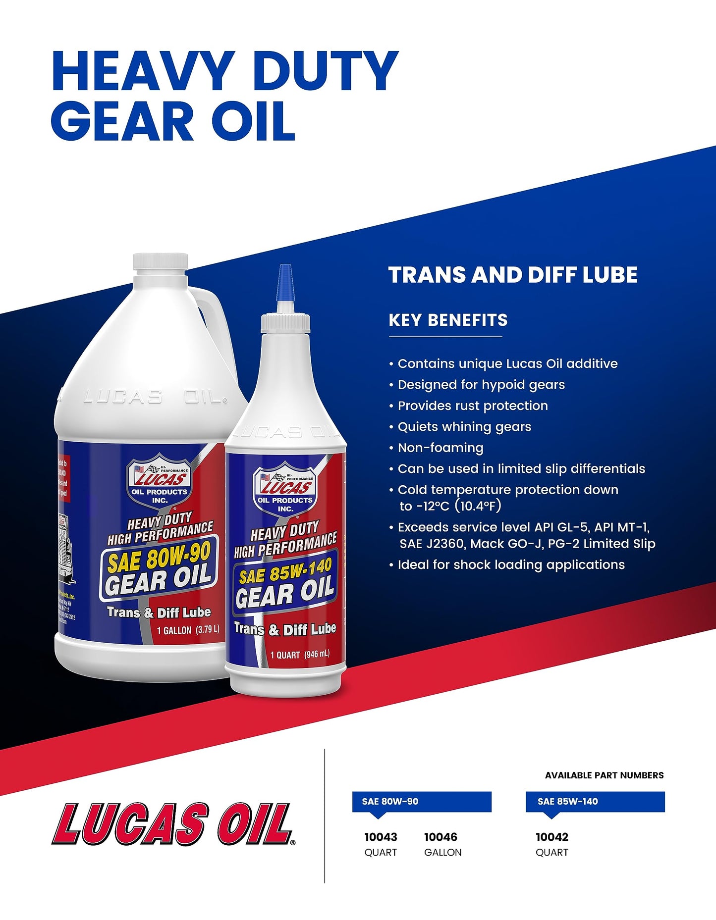 Lucas Oil 10043 SAE 80W-90 Heavy Duty Gear Oil - 1 Quart