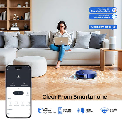 Robot Vacuum and Mop Combo, 2-in-1 Mopping Robot Vacuum Cleaner with 2300Pa Suction, 2.87'' Slim Design, Wi-Fi/App/Voice Control, 3D Obstacle Avoidance&Self-Charging for Hard Floors, Carpets, Pet Hair