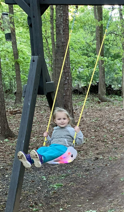 Firefly LED Light Up Swing Seat with Adjustable Rope and Chain. 24 Lights Illuminate in Day or Night. Outdoor/Indoor Use. 150lb User Capacity. 15" W x 6" Deep x 5" H, by XDP Recreation a USA Company