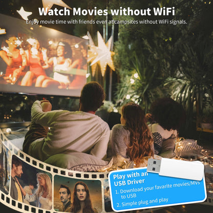 Mini Projector, Portable Projector 4K Support, Full HD 1080P Outdoor Projector, 270° Rotation Movie Projector, Compatible with Smartphone, TV Stick, Laptop, PS4, HDMI, USB (No WiFi or Bluetooth)