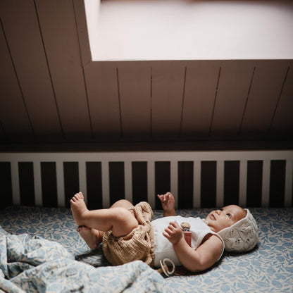 mushie Extra Soft Muslin Fitted Crib Sheet | 192 Thread Count | 28"x 52" (Blue Flowers)