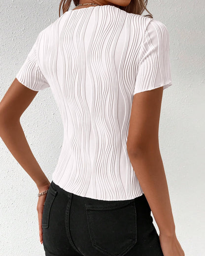 PRETTYGARDEN Women's Y2K Tops Summer Short Sleeve Round Neck Blouse Fitting Basic Shirt Knit Textured T Shirts for Work(White,Medium)