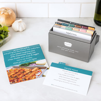 One Pot Meal Planner with 72 Recipe Cards (Photo Edition) - Weekly Menu Plans | Sturdy Recipe Box | 12 Reusable Grocery Shopping Lists | 5 Blank Recipe Cards | Recipe Card Protector | Recipe Ideas