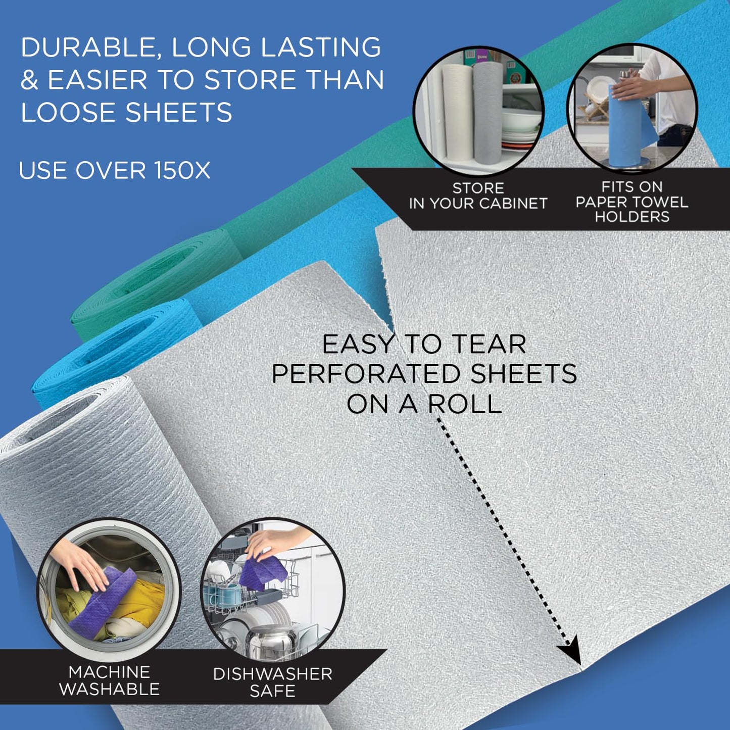 LOLA Wowables XL Swedish Dishcloths, 30 Reusable Eco Cleaning Cloths, 11" x 10", Ultra Absorbent Cellulose Sponge Towel, Compostable, Made in Germany