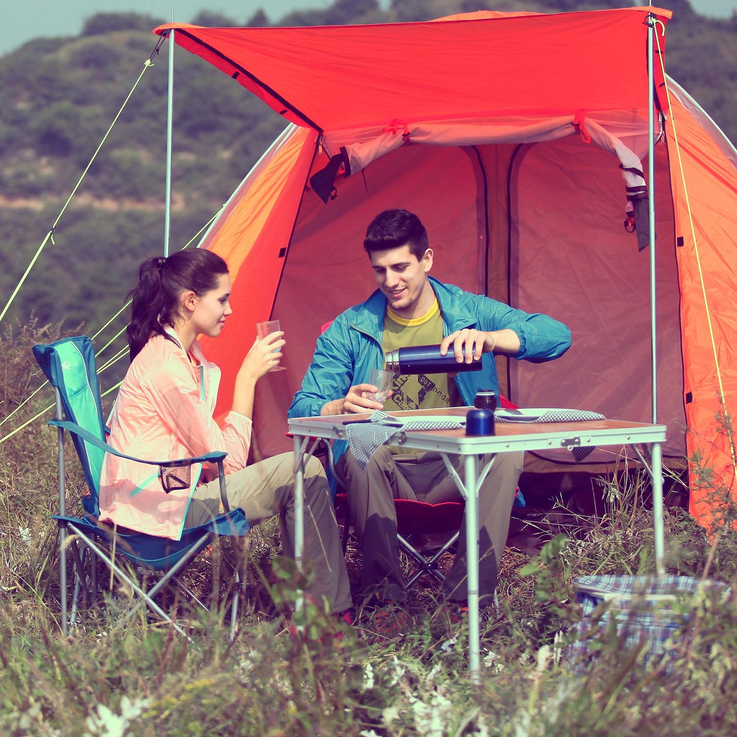 KingCamp Adjustable Height Folding Table, Bamboo Camping Outdoor Portable RV Camp Table with Carry Handle & Leg Storage for Outdoor Car Backyard Picnic Tailgating Beach