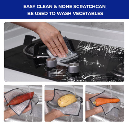 12 PCS New Upgrade 3-Layer Non-Scratch Multipurpose Steel Wire Dishcloths - Reusable Quick-Dry Odor-Free Scrub Cloths for Dishes, Kitchen Cleaning Cloths for Cookware, Sinks, Stove Tops 7.87“ x 7.87”