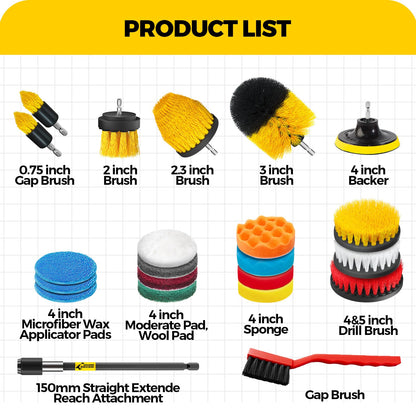 Holikme 22Pack Drill Brush Attachments Set,Scrub Pads & Sponge, Buffing Pads,Power Scrubber Brush,Car Polishing Pad Kit,Wax Applicator Pad,Car Cleaning Kit,Masonry Brushes,Cleaning Supplies