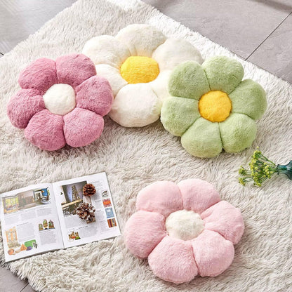 Kcvvcr Pink Flower Pillow, Cute Decorative Flower Shaped Throw Pillow with Faux Rabbit Fur, 14.9" Soft Flower Plush Throw Pillow Floor Pillows Room Décor for Bedroom Living Room