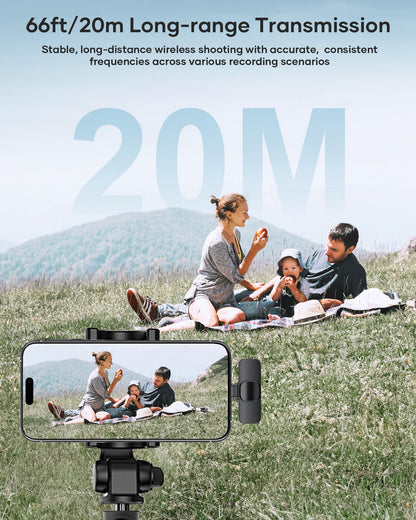 2 Pack Wireless Lavalier Microphone for iPhone iPad and Android Phone, Lapel Mic Plug and Play Wireless Mic Noise Reduction Mini Microphone for Video Recording Interview Podcast Vlog YouTube Tiktok