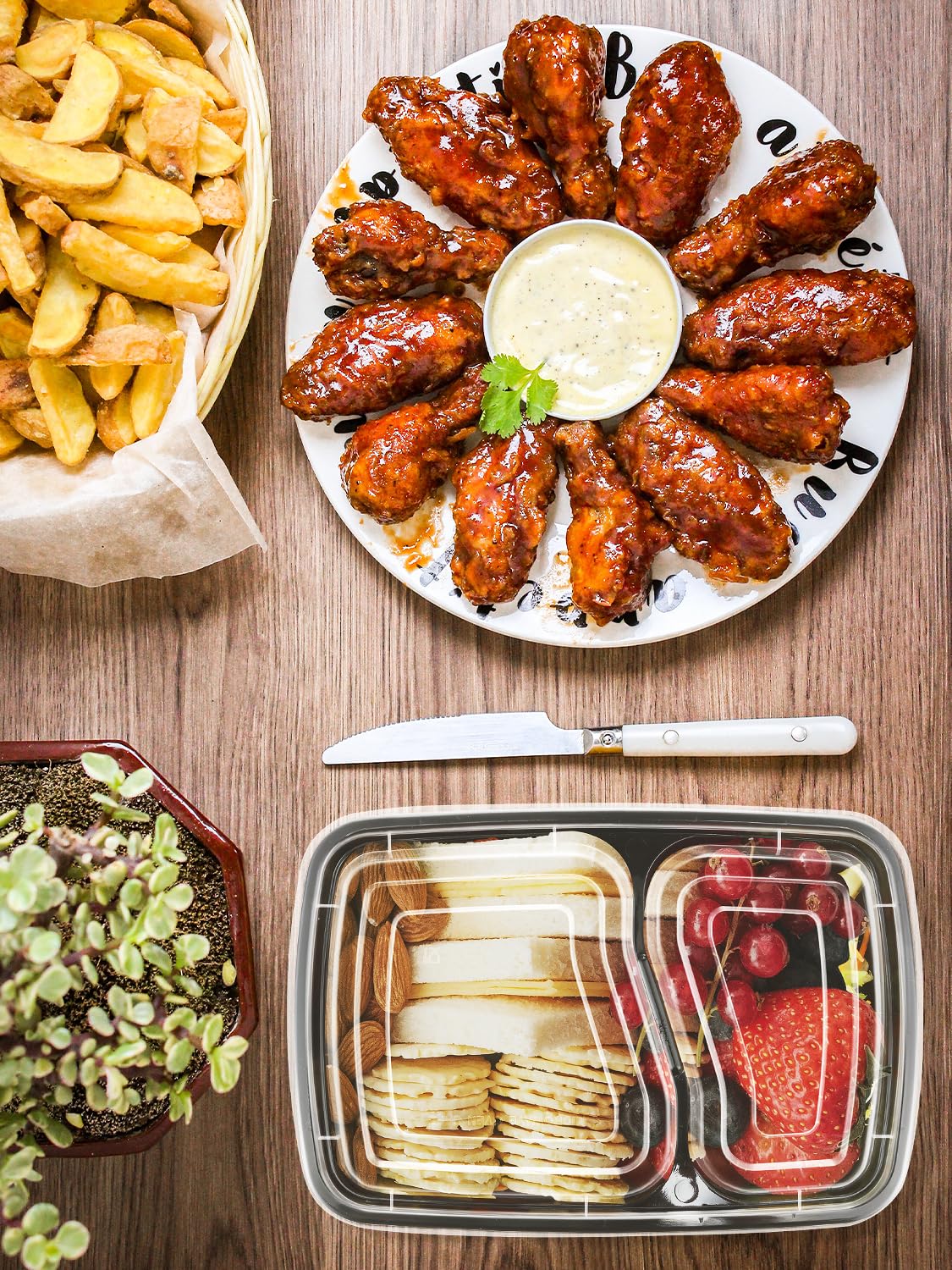 NEEBAKE 60 Sets 32oz Meal Prep Containers 2 Compartment - Plastic Food Storage Containers 2 Compartments with Lids