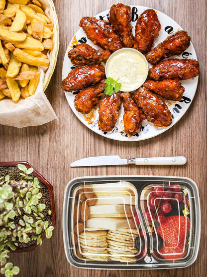 NEEBAKE 60 Sets 32oz Meal Prep Containers 2 Compartment - Plastic Food Storage Containers 2 Compartments with Lids