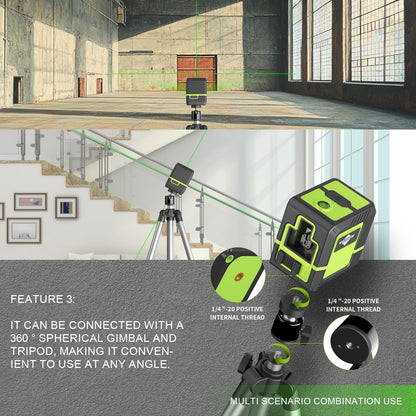 Laser-Level-with-Tripod, 1200mah lithium battery, can be standby for 10 hours, can be recharged，Green Cross Line Laser with Tripod Self-Leveling, Lazer Leveler Tool for Picture Hanging
