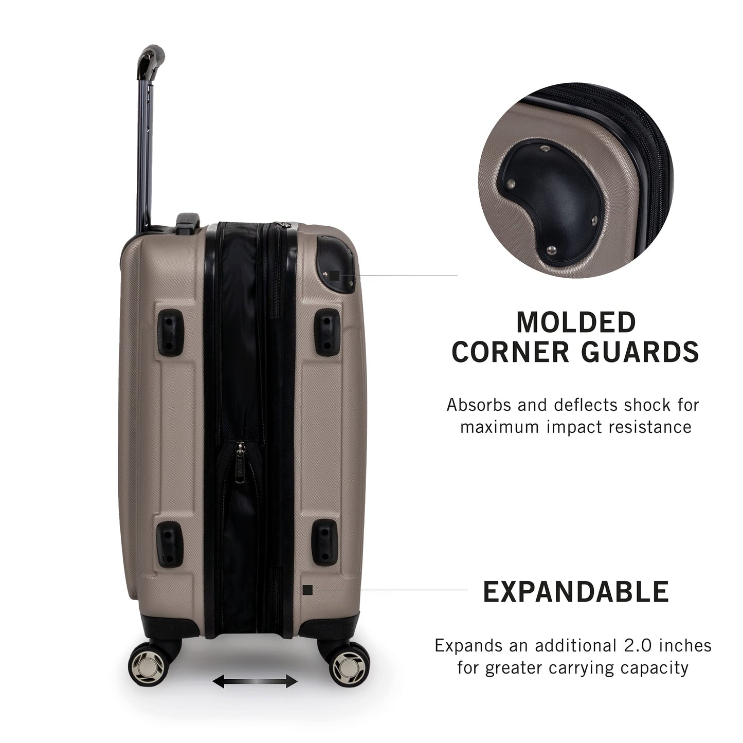 Kenneth Cole REACTION Renegade Luggage Expandable 8-Wheel Spinner Lightweight Hardside Suitcase, Champagne, 3-Piece Set (20"/24"/28")