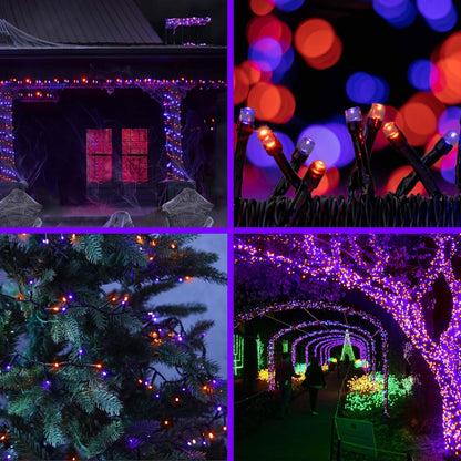 kemooie 500 LED Halloween Lights, 164FT 8 Lighting Modes Plug in Waterproof Fairy Lights for Outdoor Tree Party Garden Balcony Halloween Decorations (Purple and Orange)
