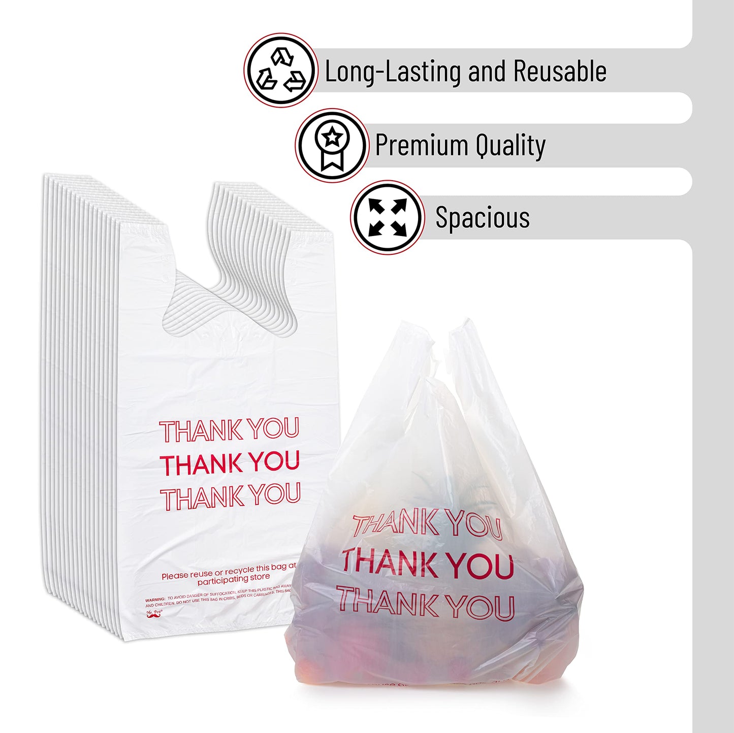Mr. Pen - Thank You T-Shirt Bags, 11.6" x 6.5" x 21", 100 Pack, Plastic Bags with Handles