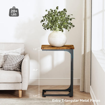 QEEIG C Table Side Table Set of 2 Living Room Sets C Shaped Couch Tray End Tables Farmhouse, Rustic Brown (017-30BN)