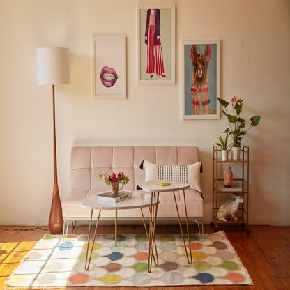 GLOBE Electric Novogratz x Harrington 65" Floor Lamp, 2-Tone Faux Wood Base, White Fabric Shade, Socket Rotary Switch 67225