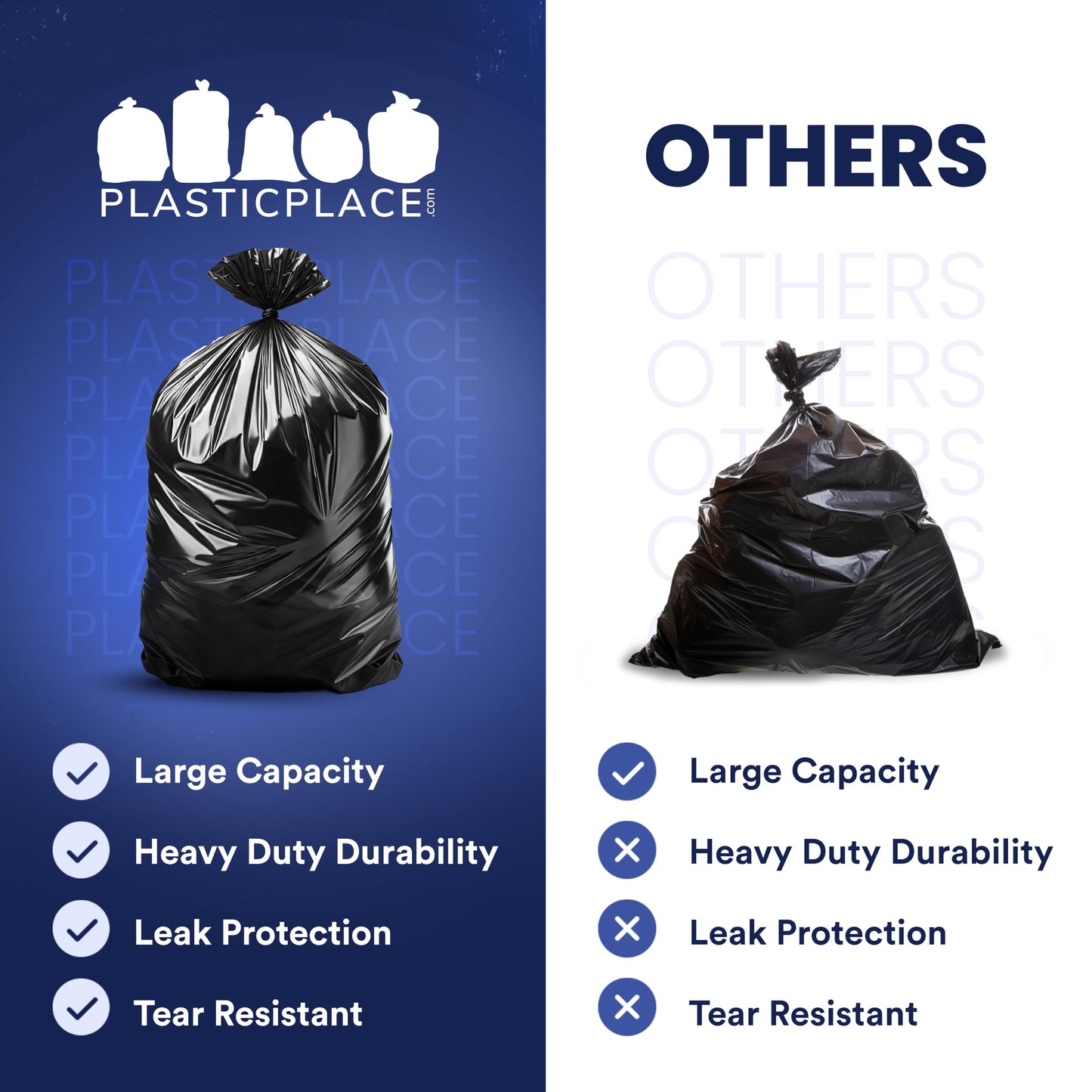 Plasticplace 55-60 Gallon Trash Bags, 1.2 Mil Heavy Duty Contractor Garbage Bags, Black Tear-Resistant Bags for Construction, Yard Waste, Industrial Use, Large 38” x 58” (100 Count)