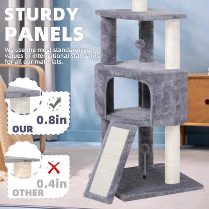 HUITREE 45in Cat Tree Tower with Big Condo for Indoor Kitten,Cat Tower with Scratching Post,Scratching Board and Cat Toys,Multi-Level,Small Space,Transformer Cat Tree, Grey(New)