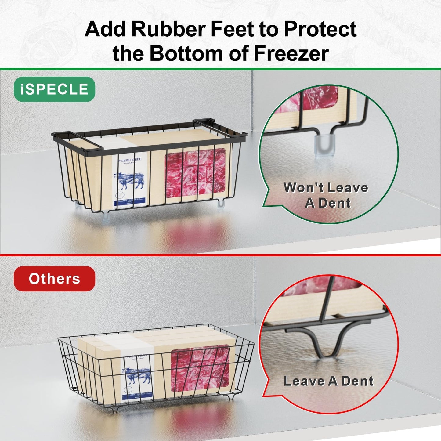 iSPECLE Freezer Organizer Bins - 4 Pack Small Stackable Deep Freezer Organizer Bins for 7 Cu.Ft Freezers Easy Get Bottom Foods without Digging, Chest Freezer Organizer Prevent Frozen Food Waste, Black