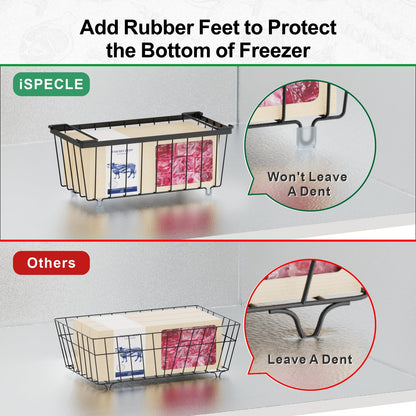 iSPECLE Freezer Organizer Bins - 4 Pack Small Stackable Deep Freezer Organizer Bins for 7 Cu.Ft Freezers Easy Get Bottom Foods without Digging, Chest Freezer Organizer Prevent Frozen Food Waste, Black