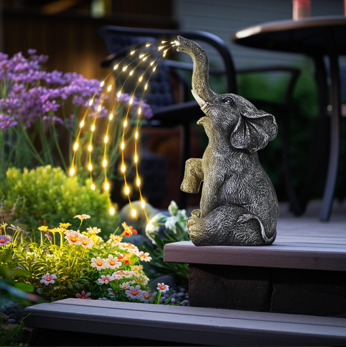GIGALUMI Solar Garden Decor Upgraded Elephant Statues Outdoor, Birthday Gifts for Women Mom Grandma Senior Elder, Elephant Ornament for Balcony, Garden, Patio, Yard, Lawn (Twinkling Lights Only)