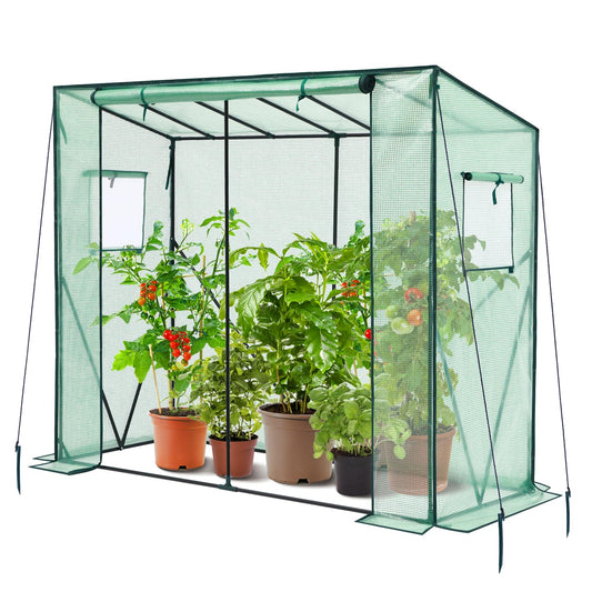 Lean to Greenhouse for Outdoors: Ohuhu Portable Tomato Green House Heavy Duty with Roll-Up Zippered Door, Tall Plastic Greenhouses for Outside Winter Plants Growing Shed for Backyard, 6.6x2.5x5.6 FT