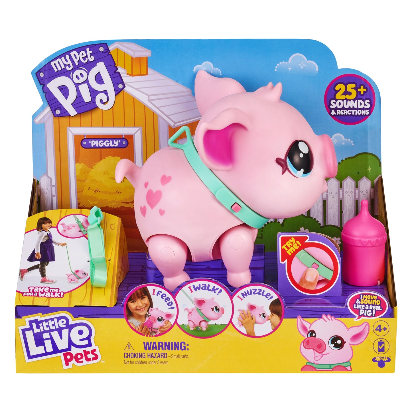 Little Live Pets My Pet Piggly The Toy Pig, Interactive Walking Pig Toy with 25+ Sounds and Detachable Leash, Pigs Toys for Kids of Ages 5+